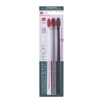 Swissdent Profi Colours Trio  3Pc White, Grey, Black  Soft-Medium Unisex (Toothbrush)